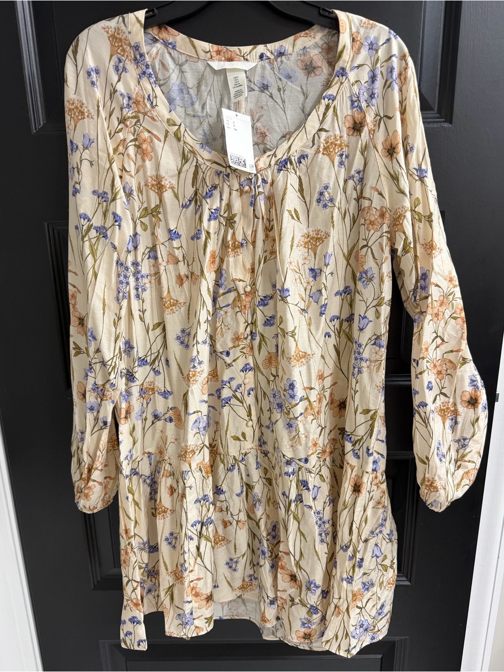 H&M NWT Floral Long Sleeve Babydoll Mini Dress Size S